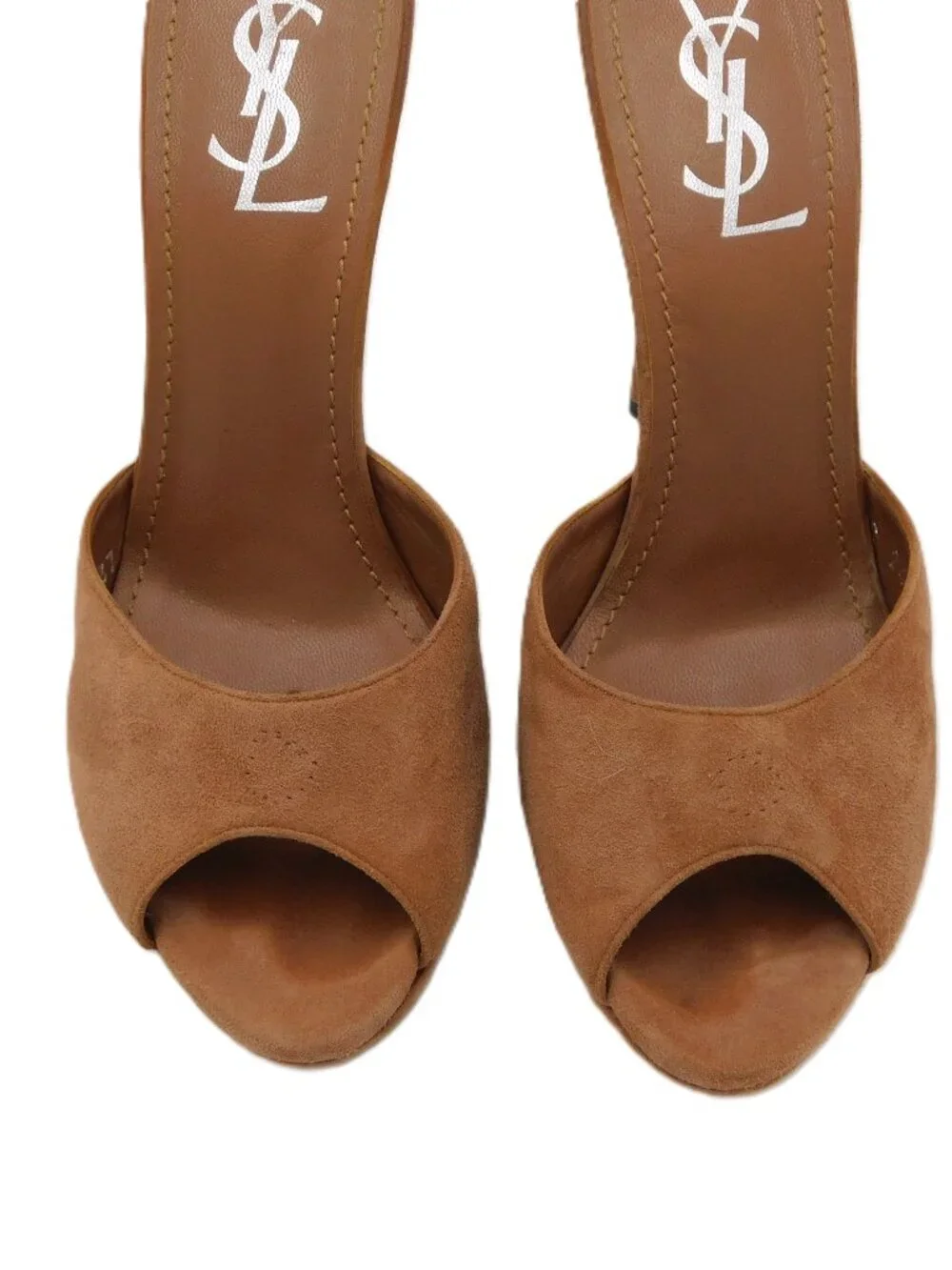 Saint Laurent YSL Open Toe Thorn Heel Tan Suede High Heel Sandals | GUC | 37 US
